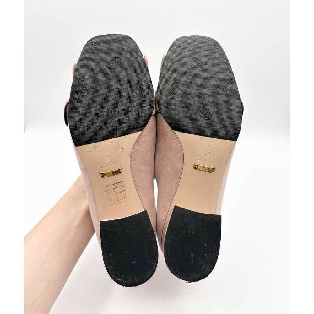Gucci Pink Suede Fringe Marmont GG Logo Block Heel Low Heel Pumps Size EU 37 - Picture 13 of 14